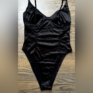 Amazon Black Satin Bodysuit for Women